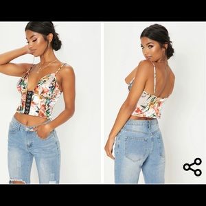 Nude Printed Hook and Eye Bralet top